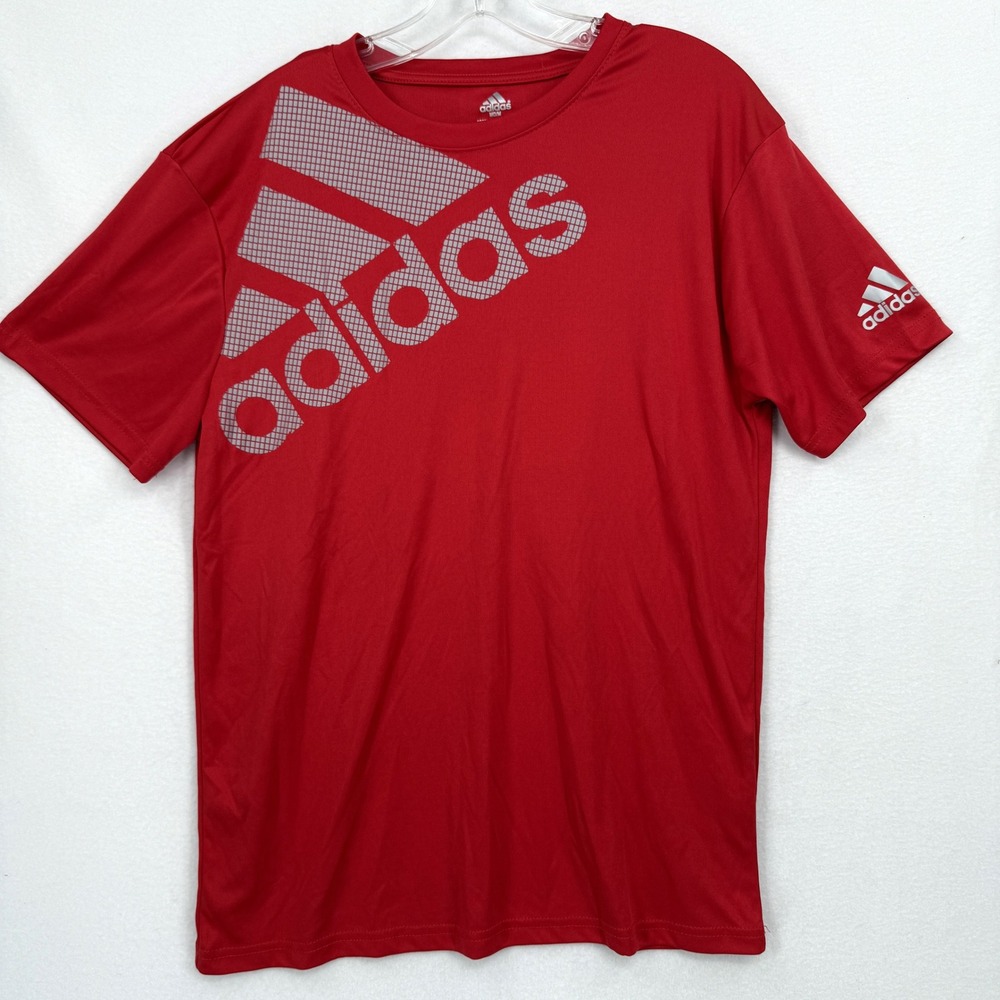Adidas Graphic T-Shirt Mens Medium Red Gray Performance Logo Short Sleeve Tee